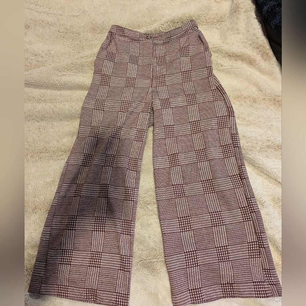 Burgundy plaid high waisted trousers